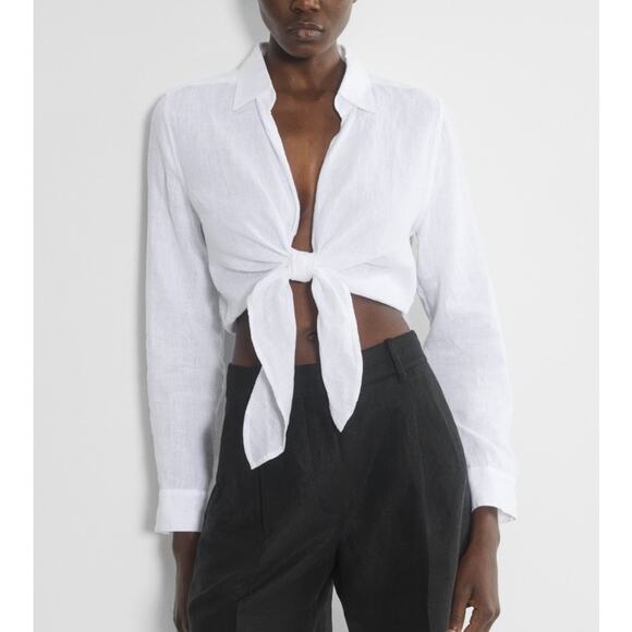 Aritzia Babaton Women's Connection Linen Tie Front Blouse Top White Size XS - Picture 1 of 12